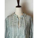 ZARA  Blue Green Embroidered Pom Pom Neck Embroidered‎ Eyelet Blouse Size XS Photo 4
