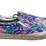 Lilly Pulitzer Julie Pink & Blue Preppy Floral Slip On Canvas Sneakers 9 Photo 1
