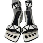 Luc Berjen Paris 40 9.5 White Black Leather Mod Retro Ankle Strap Wedge Heels Photo 3