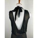 Veronica M  Black Gold Lurex Sparkle Mock Neck Backless Draped Cocktail Dress XS Photo 9