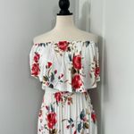 Medium Floral White and Red Off Shoulder Maxi Dress with Pockets Photo 10