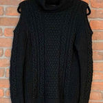 Ruff Hewn Womens Large Petite Sweater Black Cable Knit Turtleneck Cold Shoulder Photo 0