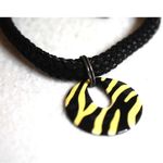 Chico's  Black Leather Braided Cord Zebra Enamel Inlay Pendant Necklace Photo 2