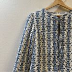 CAROLINE CONSTAS Quilted Linen Blend Jacket White/Blue Floral Small NWT Luxury Blue Photo 3