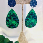 Navy and Green Earrings with a touch of Glitter Handmade Office NIght Out Photo 0