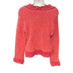 John fee Magic Women's Coral Textured Knit Sweater Boat Neck Ruffled Trim Large Pink Photo 1