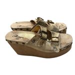 Rare Vtg Bridget Platform Wedge Leather Sandals Dragon Tattoo Print, Sz 9 Gold Photo 3