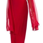 RM Richards NY Long Ity Dress W/ Rhinestone Neck Caplet sheer sleeves Red Size 8 Photo 0