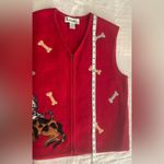 Lisa International Red Boiled Wool Dog Themed Zip Up Vest L READ description Size L Photo 7