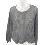 Kenneth Cole  Women's Gray Metallic Open Knit Long Sleeve Cover Up Sweater Top L Photo 0