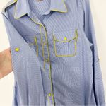 Tory Burch  Blue Gingham Plaid Yellow Piping Buttondown Shirt Size 12 Photo 5