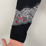 Free People Black Bandana Cuff Crochet Sleeve Scoop Neck Waffle Knit Thermal Top Photo 9