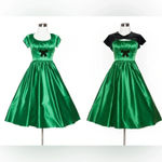 Pinup couture Evelyn swing dress green satin with reversable velvet bolero M Size M Photo 1