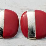 Vintage Earrings For Pierced Ears Red Rounded Square Shape Photo 0