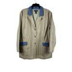 Denim & Co 3X Khaki 100% Cotton Jacket Denim Blue Trim Barn Coat Utility Style Photo 3