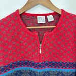 Vintage Field Gear Bright Red 100% Lambswool Fair Isle Quarter Zip Cabincore Size L Photo 3