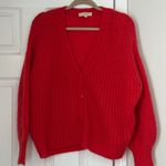 Sézane  La Maille Women XS Gaspard Chunky Knit Cardigan Red Button Front Mohair Photo 0