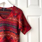 CHAPS Denim Vintage Red Aztec Southwestern V Neck Cotton Blend Sweater Medium Photo 2