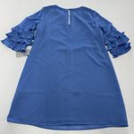 Vince Camuto Dress Womens Size 14 Blue Pleated Sleeve Keyhole Neck A-Line Photo 2