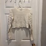 Urban Outfitters Size Medium Cream Cropped Sweater With Gold Pom Pom's Coquette Photo 5