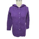 Aran Crafts Ireland Merino Wool Hooded Cable Knit Cardigan Purple XL NWOT Size XS Photo 3