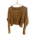 Free People Wild Flower Sweater Women S/M Golden Ribbed Cropped Long Sleeve Flaw Photo 1