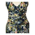 Tanya Taylor ‎ Dress Women 00 Black Floral Print Linen Silk Ruched Lovette Maxi Photo 8