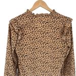 Rachel Parcell Rachel Parnell Tan Brown Leopard Print Ruffle Long Sleeve Blouse Top Extra Small Photo 6