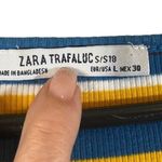 ZARA Blue & Yellow Multicolor Striped Short Sleeve Cropped Top Women Sz L Photo 4