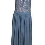 Lulus Lulu’s Everlasting Beauty V-neck Lace Back Chiffon Maxi Dress Slate Blue Size L Photo 3