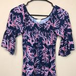 Simply Southern Women’s Coral Reef Print Tassel Hem Navy Blue Pink Dress Photo 1
