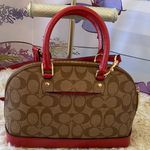 Coach  Brown and Red Signature Satchel Photo 2