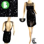 BCBGMAXAZRIA  BLACK SEQUIN & MESH EXPOSED BACK BODY CON COCKTAIL DRESS NWT (M) Photo 0