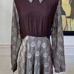 Vintage 90s Steampunk Dark Academia Schoolgirl Brown Leaf Dress S Photo 0