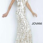 Jovani Gold and White Prom Dress Photo 0