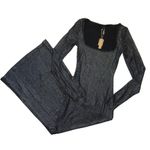 SKIMS NWT Soft Lounge Shimmer Long Sleeve Dress in Onyx Foil Black Ribbed Maxi M Photo 1