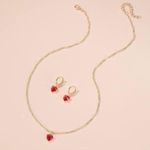 18K Gold Plated Heart Jewelry Set Heart Pendant Necklace Crystal Heart Dangle Drop Earrings(2pcs/set) Photo 2