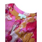 PINCH Women's Pink Gold Watercolor Ruffle Sleeve Tiered midi Dress Cinched Waist Photo 2