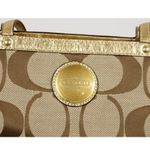 Coach F 15112 Signature Beige Bag with Gold Detailing Purple Lining EUC Photo 1