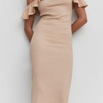 Mango MNG Janice Bone Nude Ruffle Sleeveless Midi Dress Size 6 NWT Photo 2