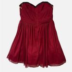 My Michelle  Short Cocktail Dress Juniors Size 3 Red Strapless Ruched Embellished Photo 2