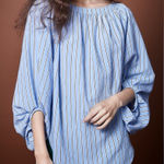 Smythe Balloon Sleeve Blouse in Blue Shirting Stripe Size M Photo 0
