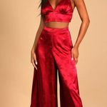 Lulus Red Satin Floral Set Photo 0