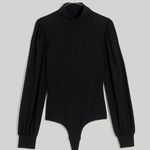 Madewell  Ribbed Puff Sleeve Black Turtleneck Bodysuit Photo 0