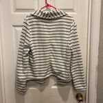 Lou & grey Open Front Blazer Women's Large Soft Striped White Gray Pockets Photo 5