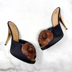 Giuseppe Zanotti Vintage Y2K Leather Flower Silk Platform Mule Sandal Heel Black Photo 3