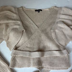 Women's FORE Wrap long sleeve ruffle ribbed knit Sweater Tan Size M Size M Photo 5