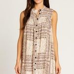 Olivaceous  Tunic Dress Button Down Linen Sleeveless Floral Cream Small Boho Photo 0