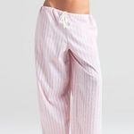 SKIMS Cotton Poplin Straight Leg Pant in Pale Pink Pencil Stripe, Size Large Photo 1
