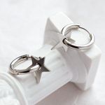 Stainless Steel Star Hoop Earrings for Men Women,Star Earrings Silver Photo 2